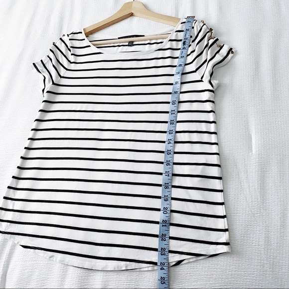 WHBM Black & White Stripe Top With Button Sleeves - Picture 7 of 11